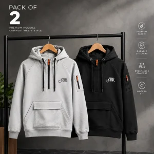 EBR Premium Hoodies – Pack of 2 | Olive Green, Grey White & Black